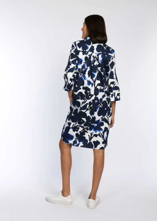 Ink-Dyed Floral Cotton Shirt Dress