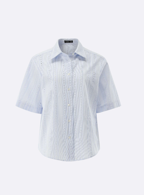 Striped Eyelet Embroidered Cotton Blouse