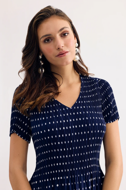 Long Polkadot Plisse Dress