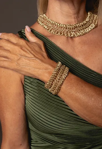Silver Fishbone Crochet Bracelet