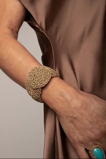 7 Crochet Disc Silver Bracelet