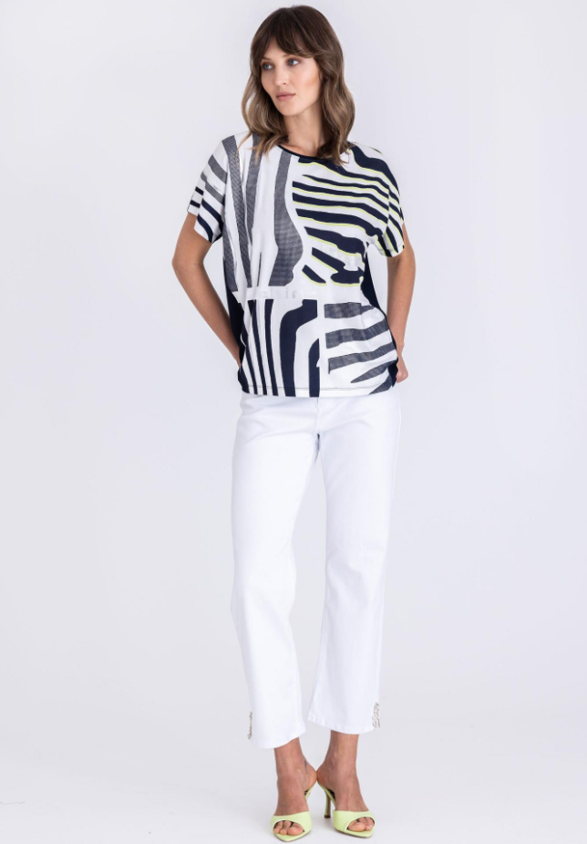 Abstract Stripes Half-Sleeve Top