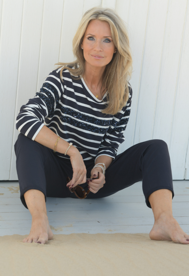 Bedazzled Striped Cotton Sweater
