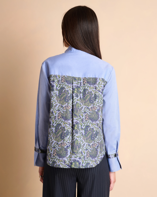 Cotton Blouse w. Silky Patterned Back