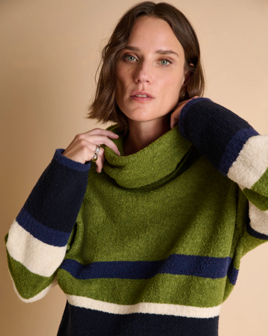 Cowl Neck Nautical Striped Sweater