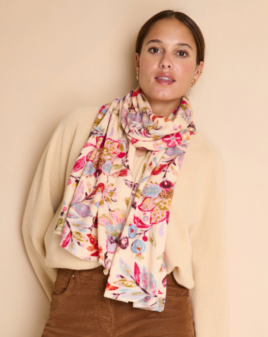 Floral Painted Wool Knit Scarf