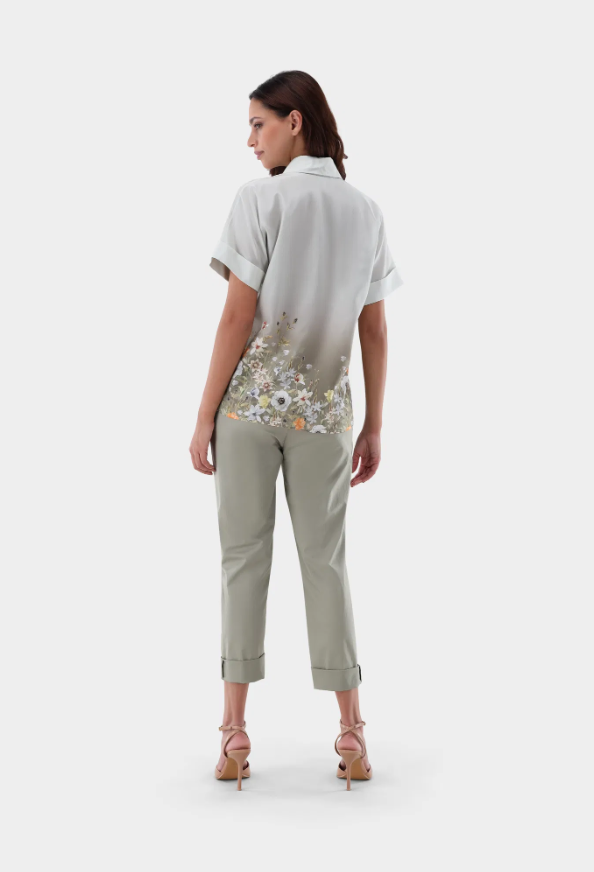 Floral Ombre Silk Short Sleeve Blouse