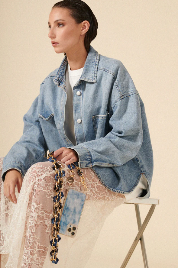 Marbled Flowers Long Phone Chain