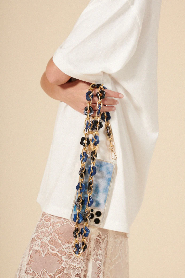 Marbled Flowers Long Phone Chain