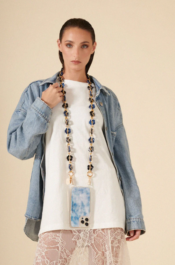 Marbled Flowers Long Phone Chain