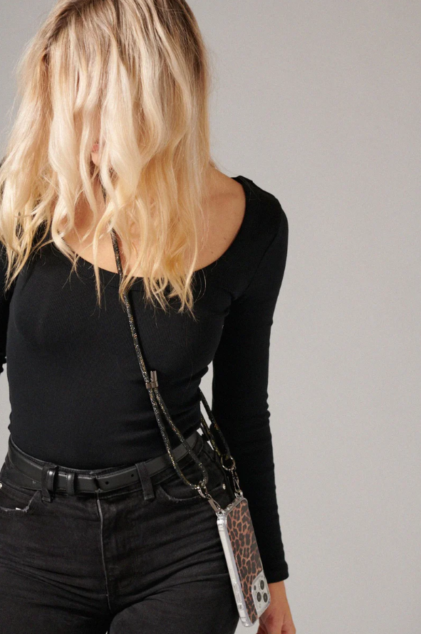 Leopard Print Rhinestones Phone Cord