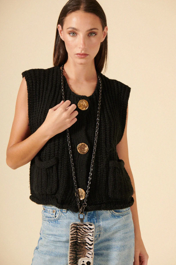 Chanel Inspired Leather & Metal Links Chain