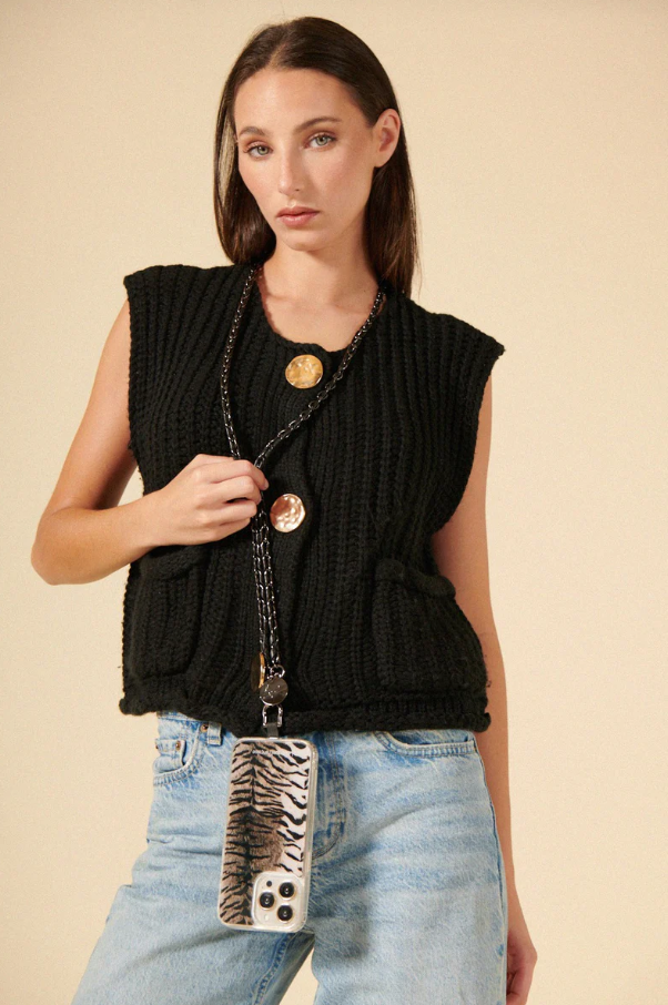 Chanel Inspired Leather & Metal Links Chain