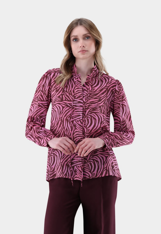 Flowy Zebra Blouse w. Rouched Sleeves