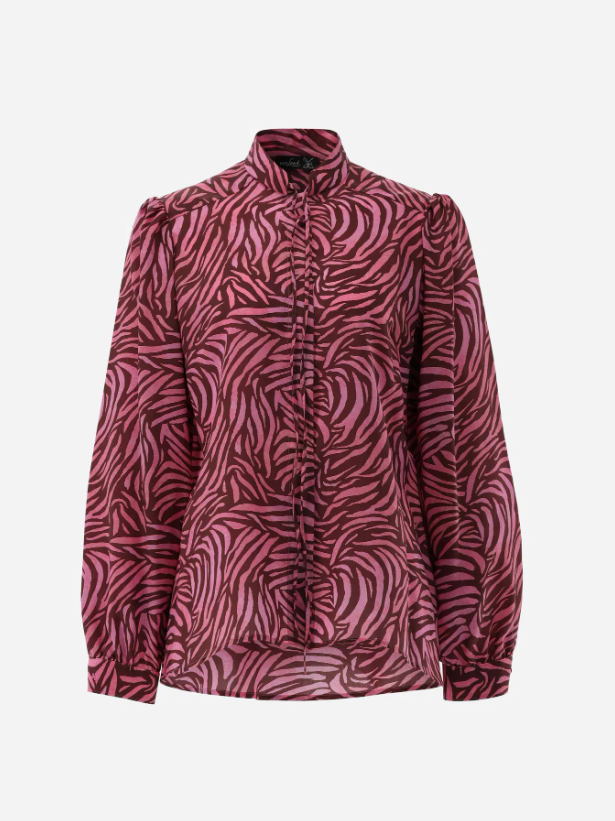 Flowy Zebra Blouse w. Rouched Sleeves