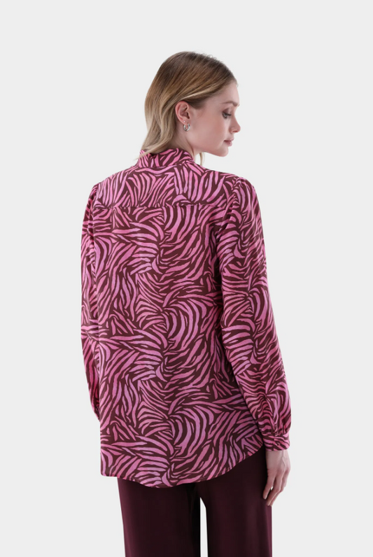 Flowy Zebra Blouse w. Rouched Sleeves