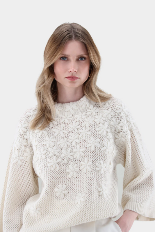 Floral Applique Oversized Wool Sweater