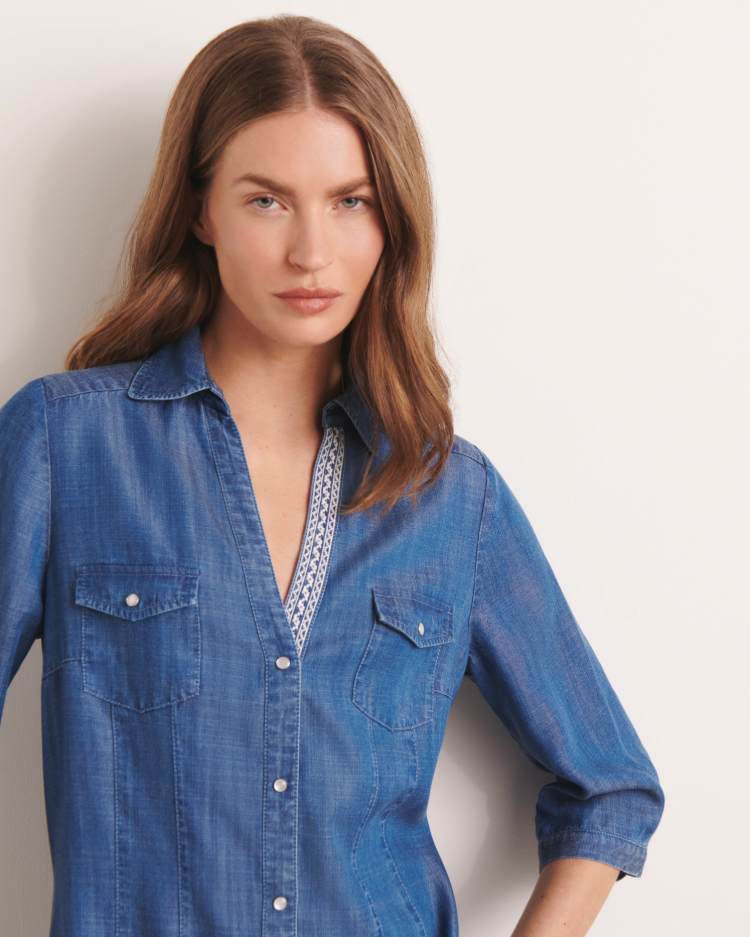 Lightweight Fitted Denim Shirt Dress