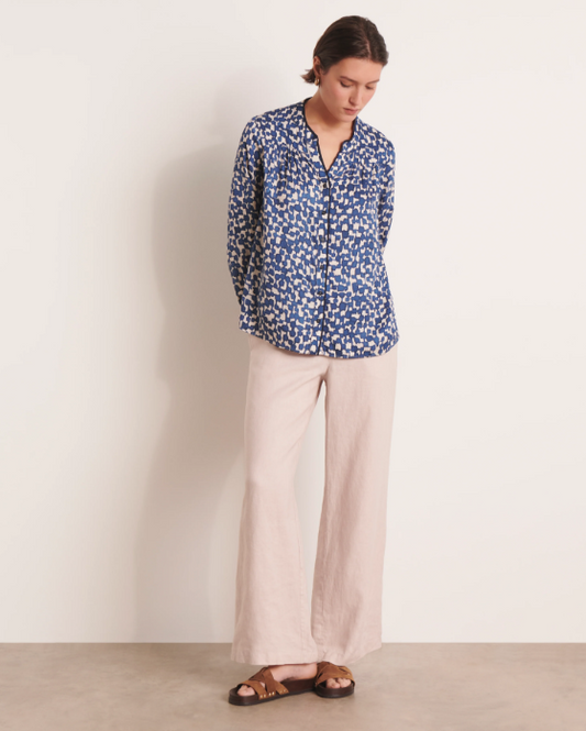 Ink-Dyed Geometric Rouched Blouse