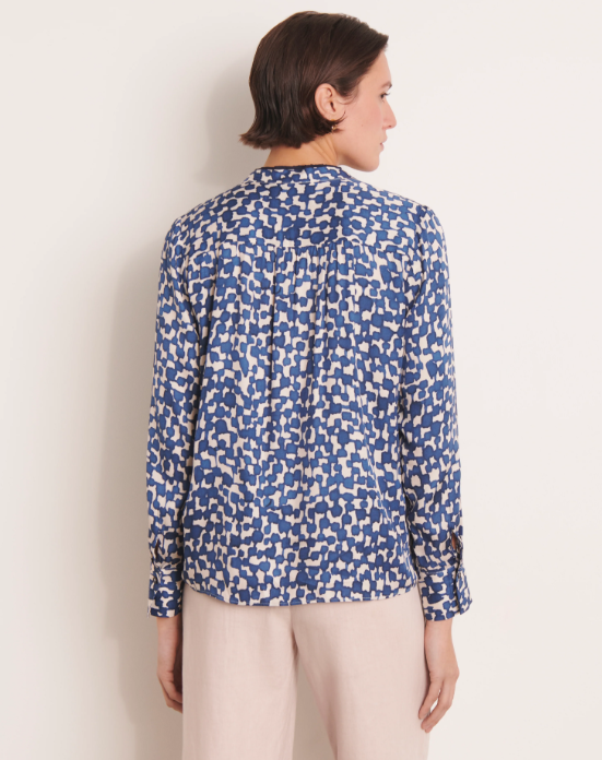 Ink-Dyed Geometric Rouched Blouse