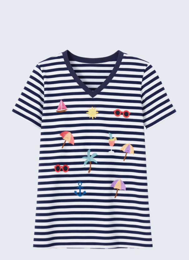 Striped Summer Embroidered Tee
