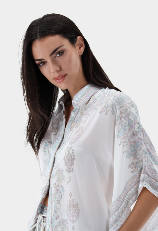 Habotai Silk Paisley Bat-Sleeve Blouse