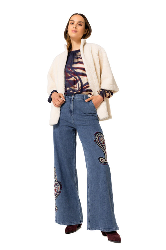 Embroidered Paisley Wide Leg Jean