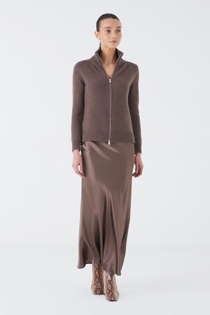 Deluxe Cashmere Rib-Zip Cardigan