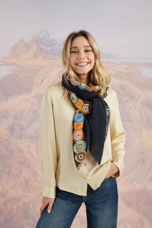 Hand-Embroidered Borders Wool Scarf