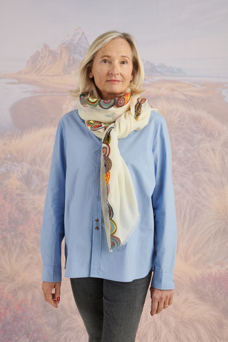 Hand-Embroidered Borders Wool Scarf