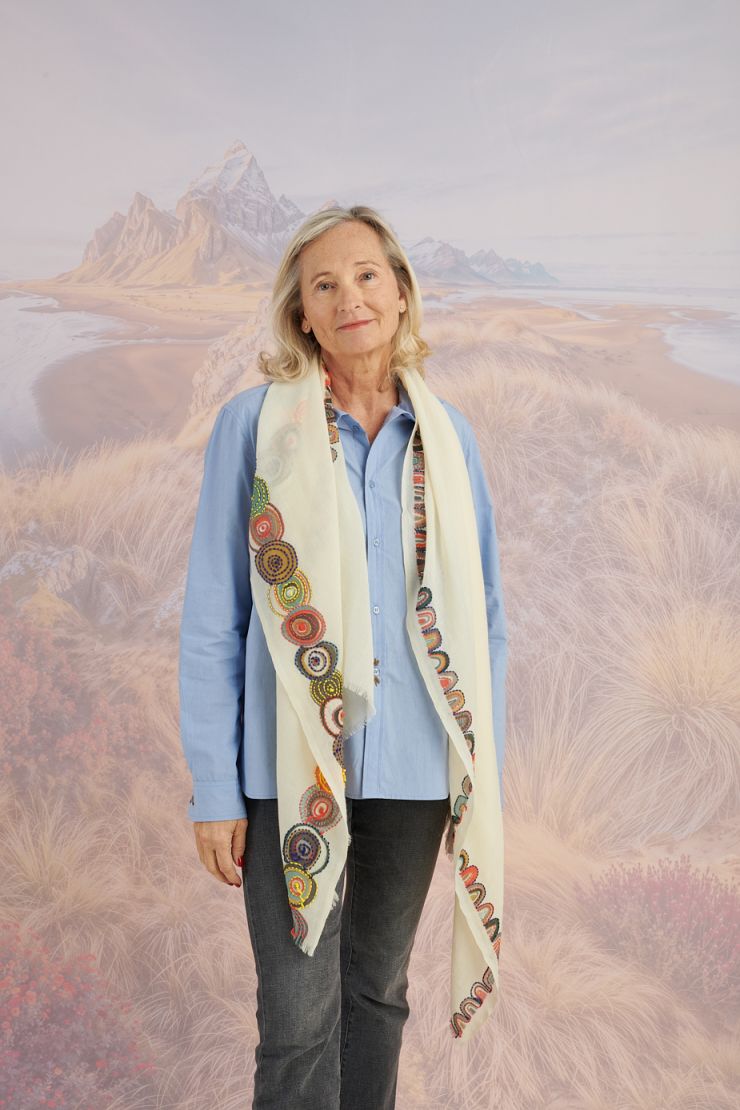 Hand-Embroidered Borders Wool Scarf