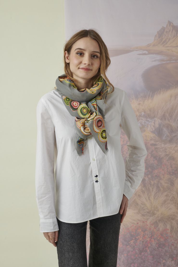 Hand-Embroidered Borders Wool Scarf