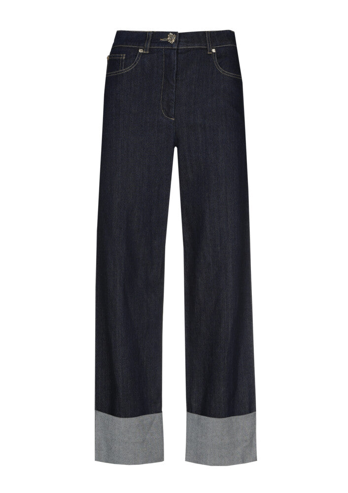 Cropped Jeans w. Wide Cuffs