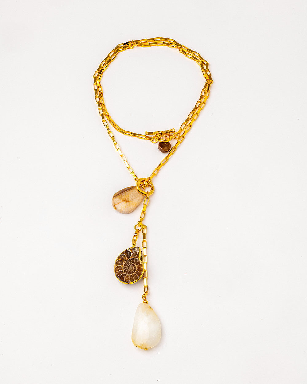 Multi-Quartz Carved Snail Necklace