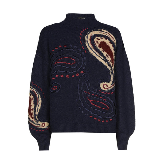Embroidered Paisley Mock Neck Sweater