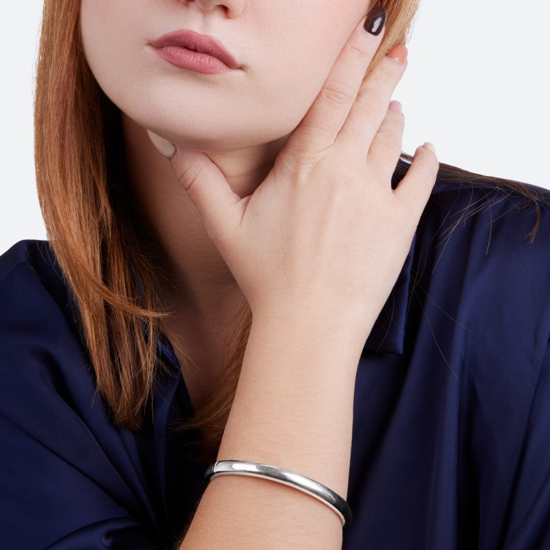 Cubic Oval Silver Bangle