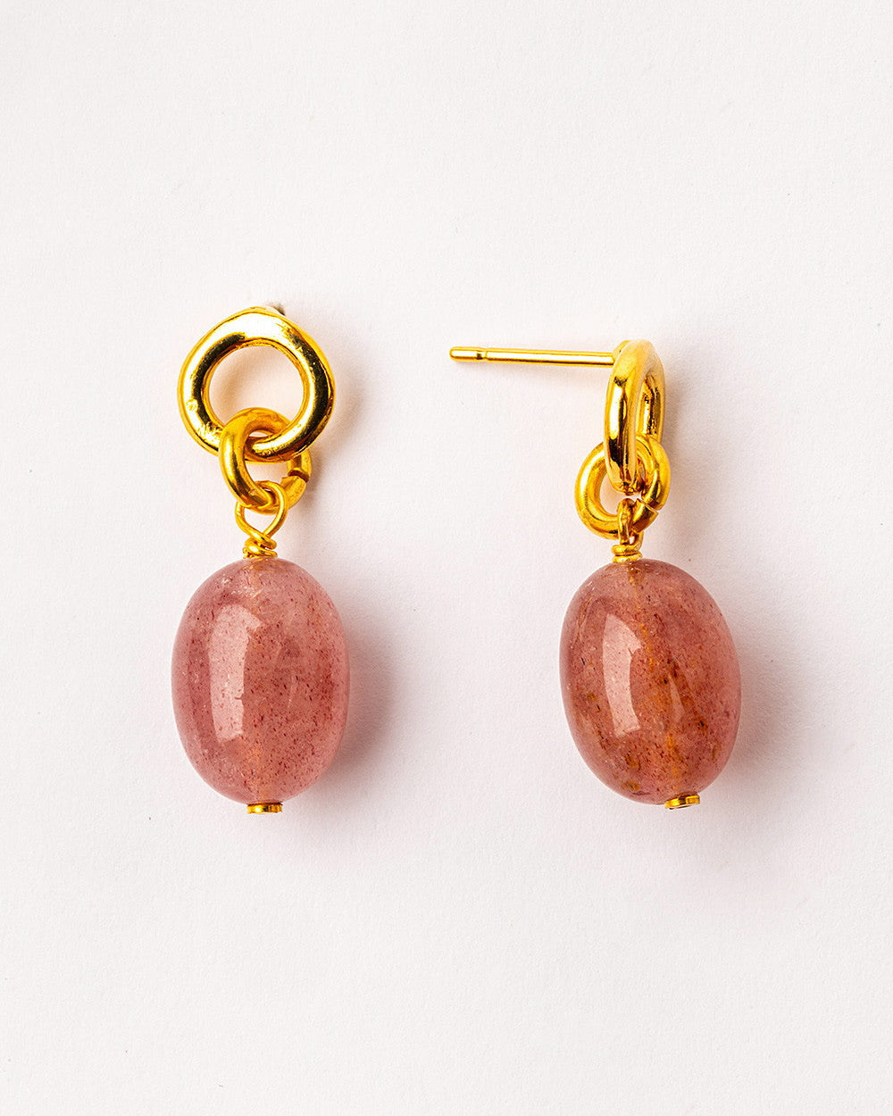 Cherry Quartz Gold Plated Earrings