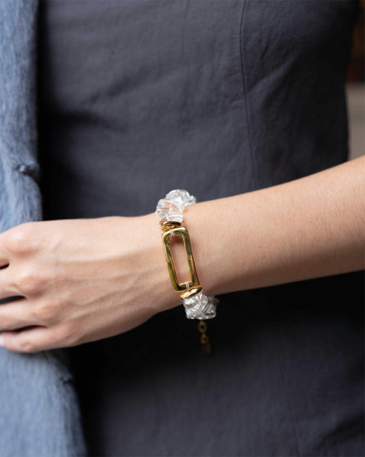 Transparent Quartz Gold Rectangle Bracelet