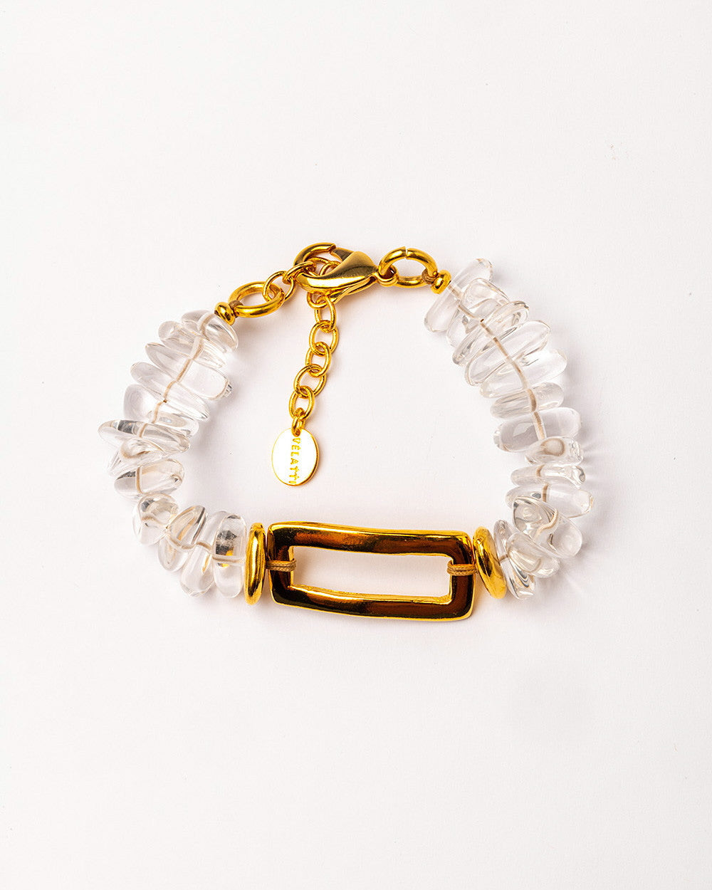 Transparent Quartz Gold Rectangle Bracelet