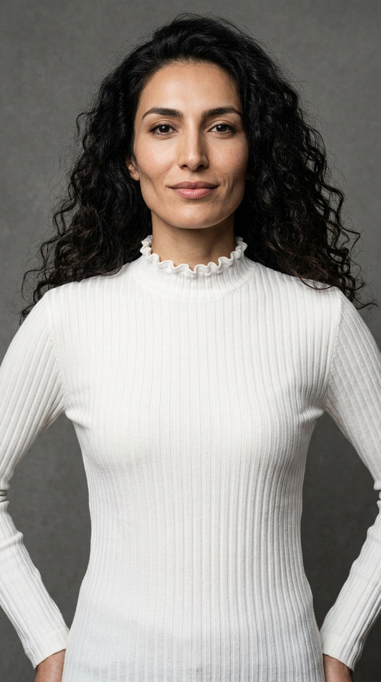 Ruffle Neck Cotton Turtleneck