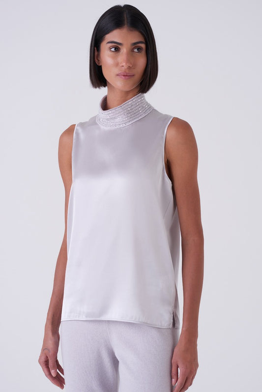 Sparkley Ribbed Neck Silk Top