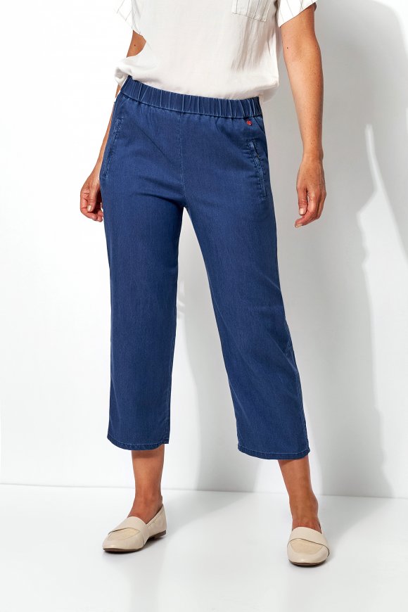 Diagonal Zip Denim Pull-On Pant