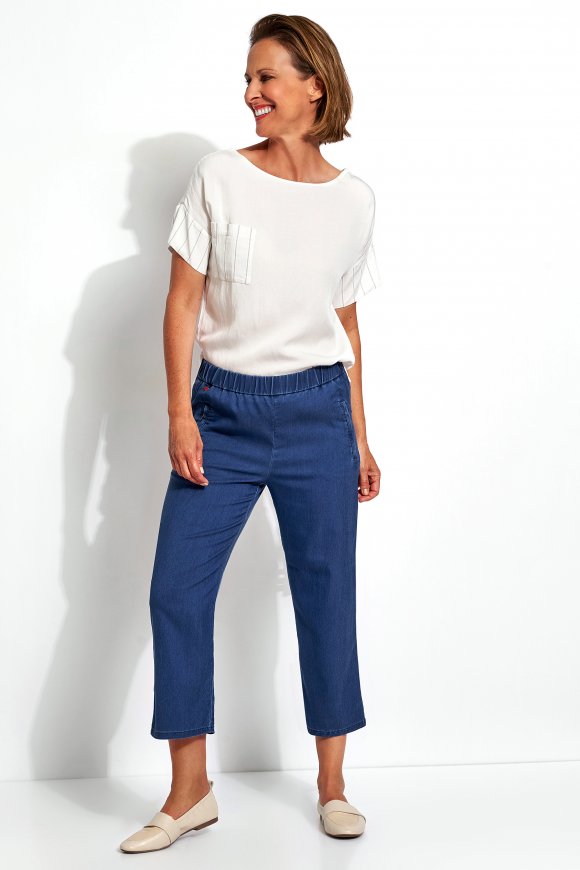 Diagonal Zip Denim Pull-On Pant