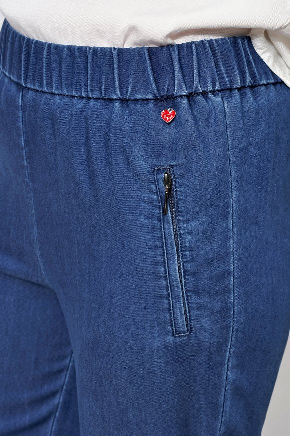 Diagonal Zip Denim Pull-On Pant