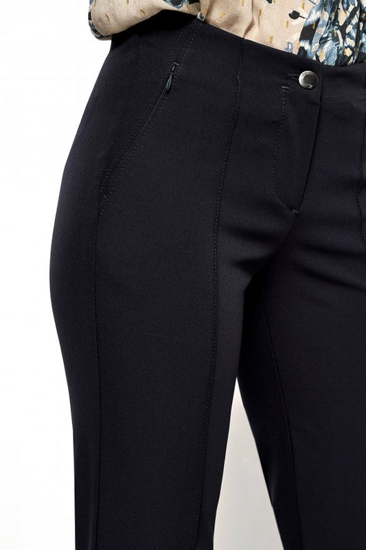 Pleated Pull-On Pants w Diagonal Zip Pockets