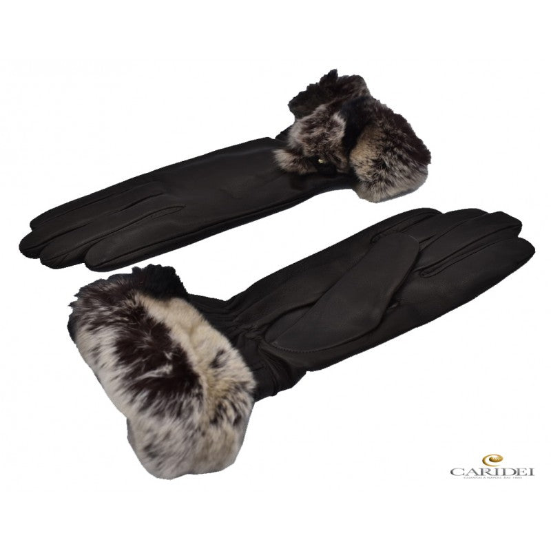 Leather glove with fur cuff