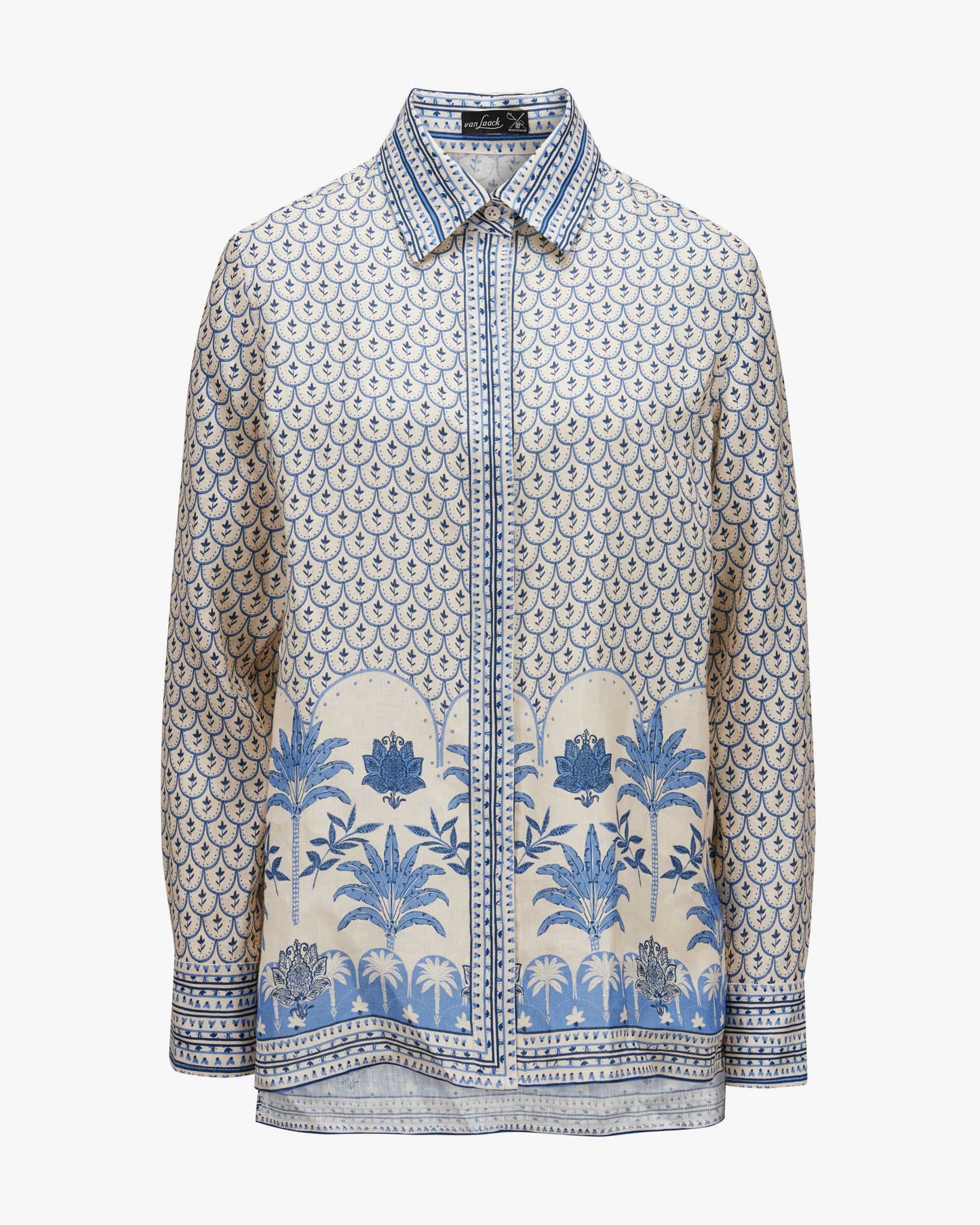 Linen Palm Print Oriental Tunic Blouse