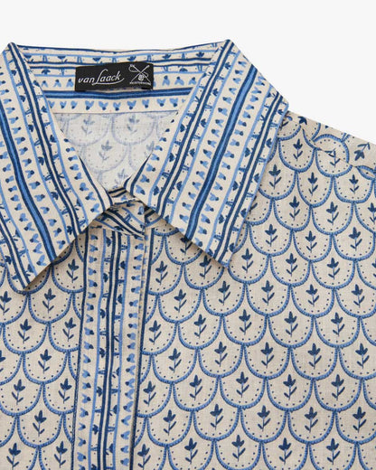 Linen Palm Print Oriental Tunic Blouse