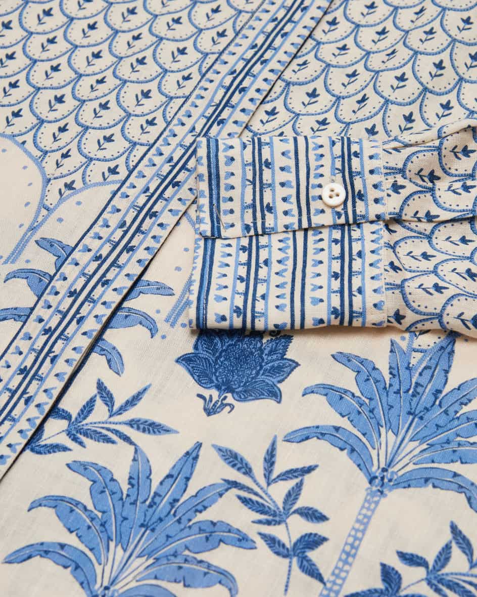 Linen Palm Print Oriental Tunic Blouse