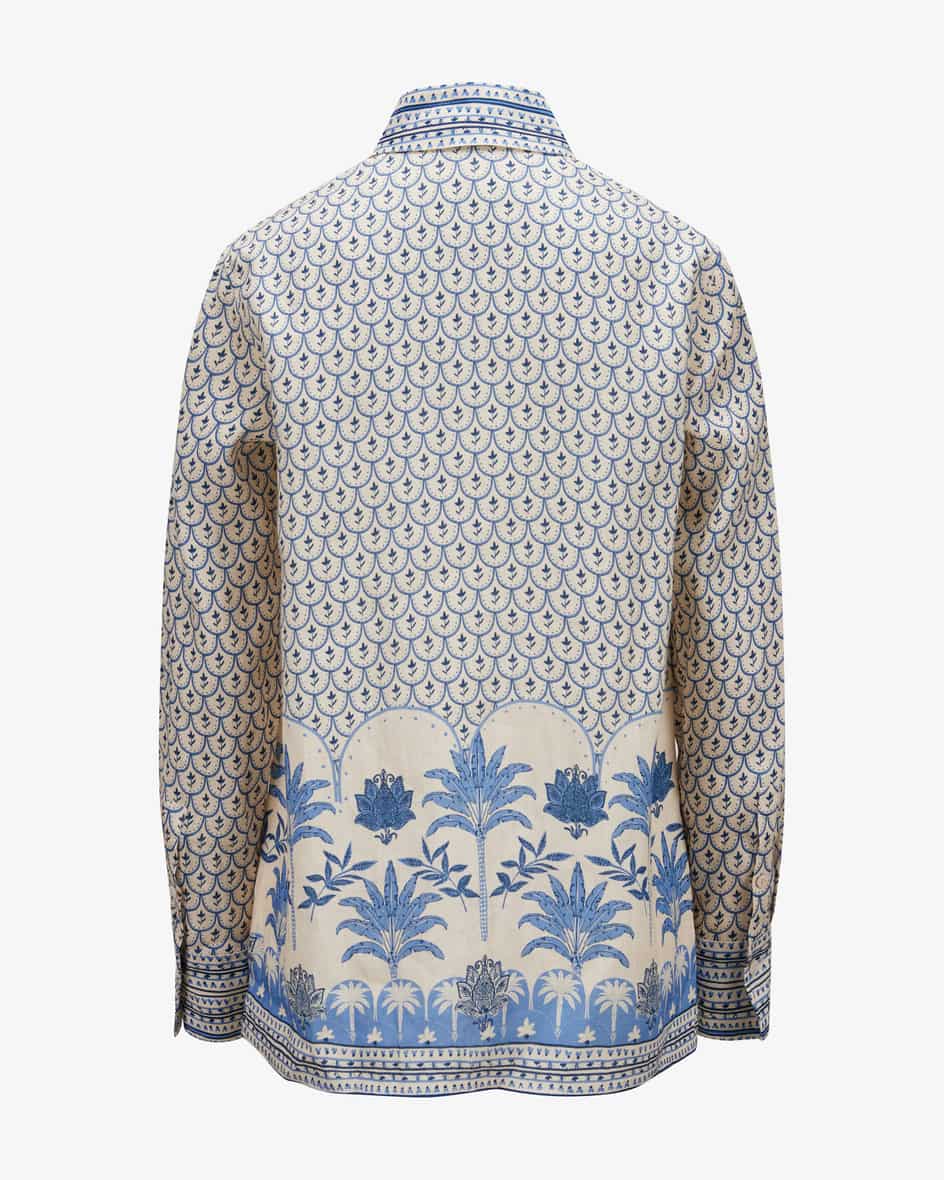 Linen Palm Print Oriental Tunic Blouse